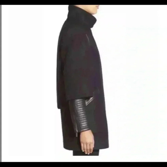 Badgley Mischka Coco Leather Trimmed Wool Blend Topcoat Coat, size M - Picture 8 of 11